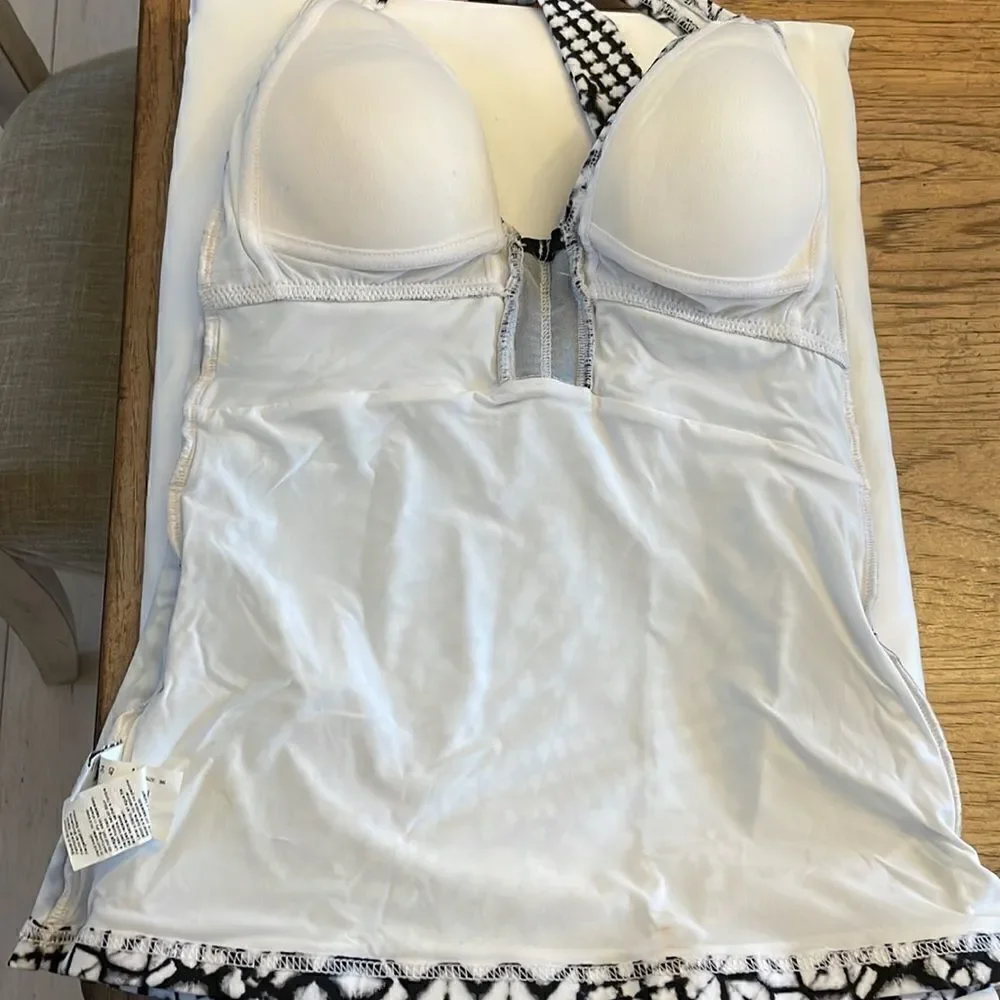 GOTTEX PROFILE BLACK. WHITE, GREY TANKINI HALTER TOP.  NEW